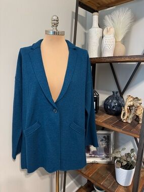 Eileen Fisher Notch Collar Jacket Lightweight Boiled Wool Coat Womens SZ LRG NWT